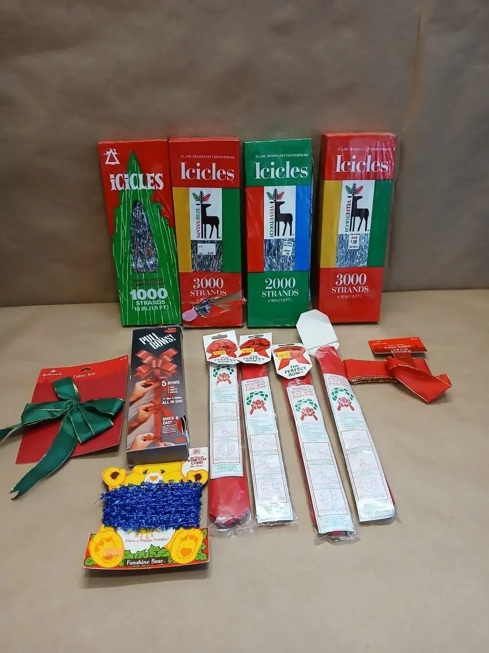 Vintage Christmas Icicles Tinsel Silver Bows Lightweight FAST SHIPPING